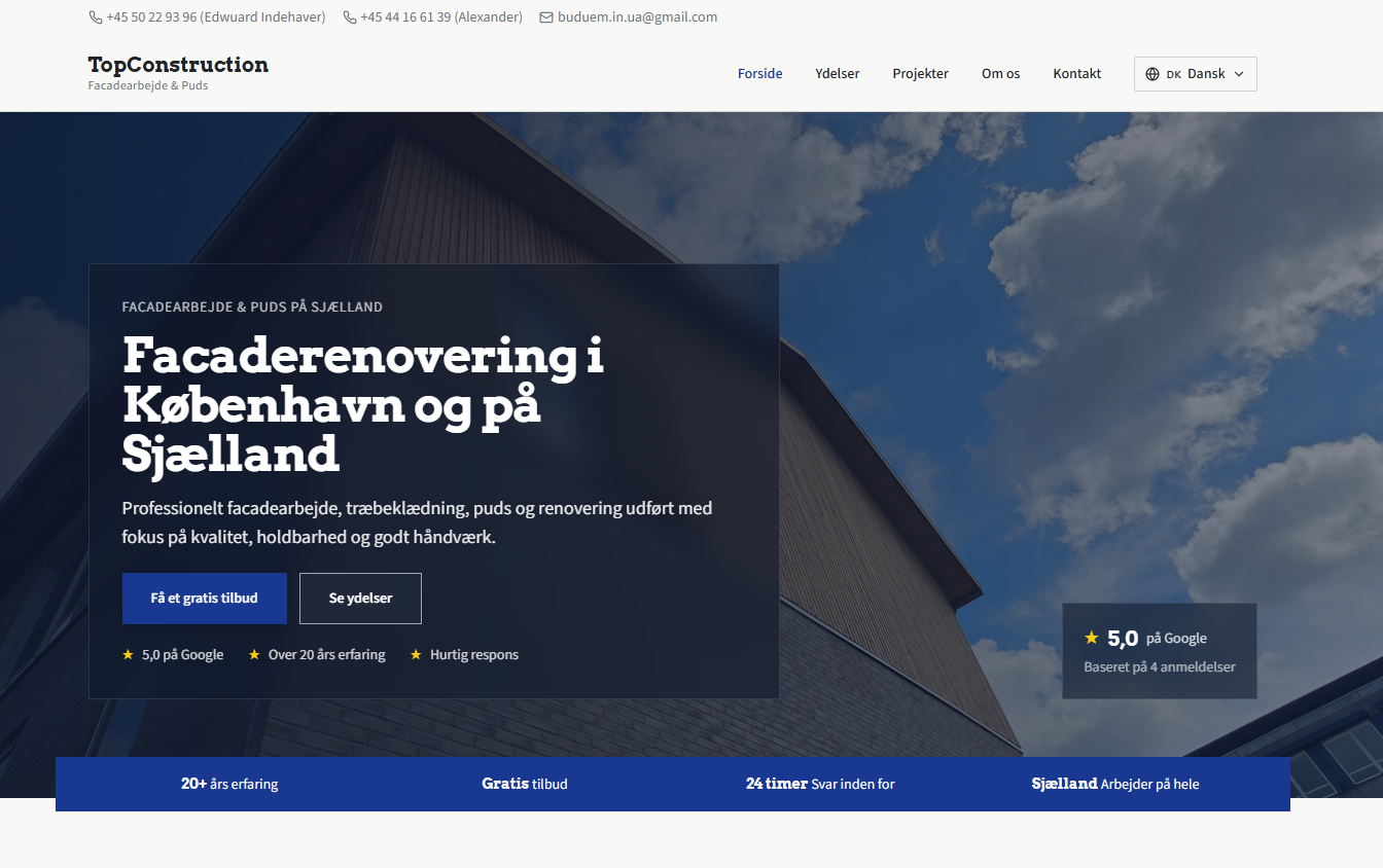 Eksempel på hjemmeside bygget til TopConstruction